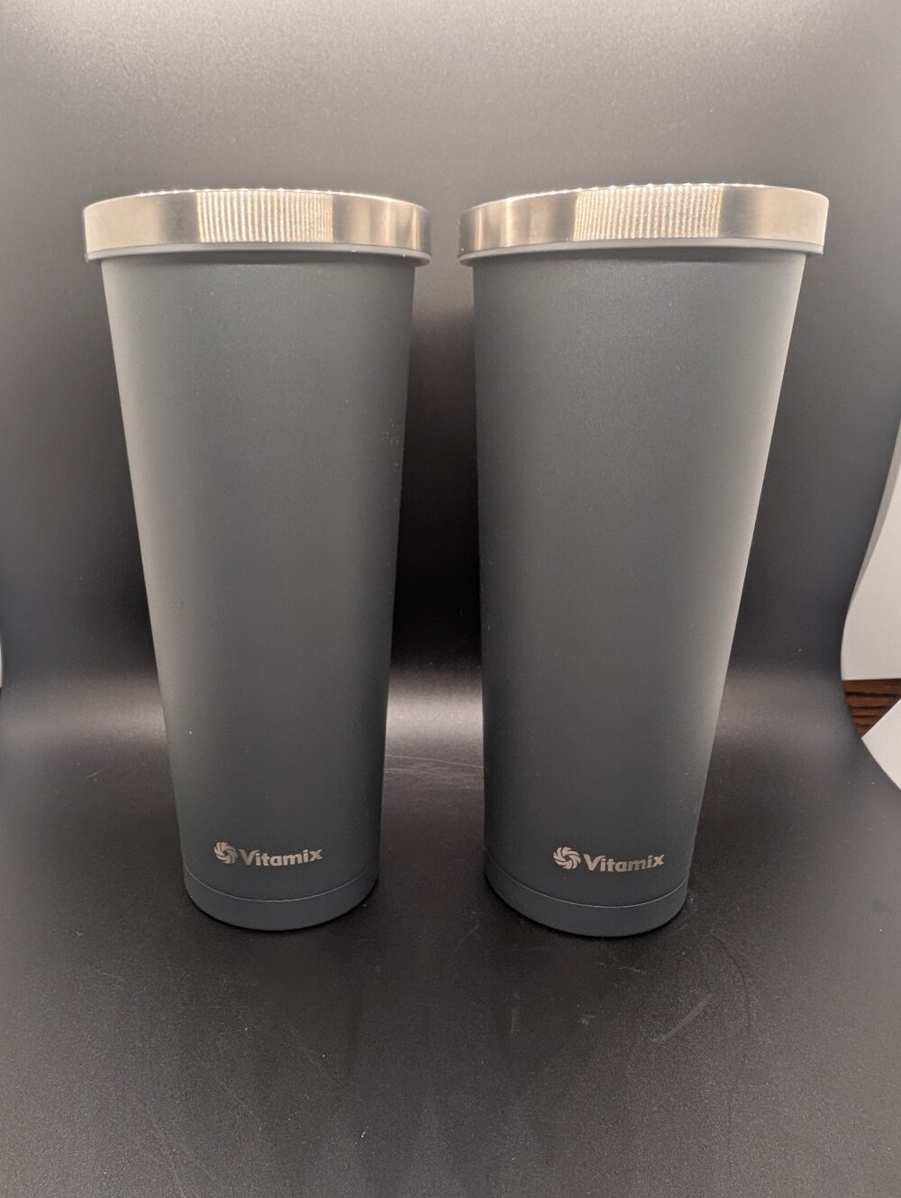 New Vitamix Two Gray 24 Ounce Insulated Stainless Steel Tumblers